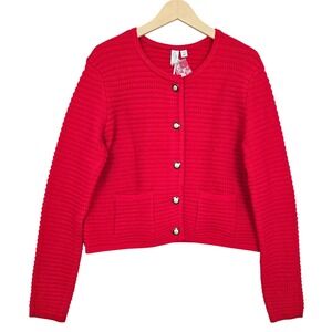 NWT Joie Women's Red Ribbed Button Front Knit Cardigan Sweater Red Large
